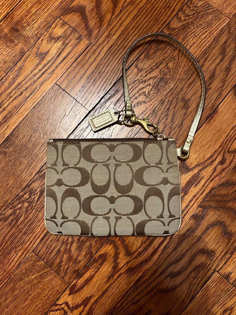 Coach Brown/Tan Signature Canvas Wristlet with Strap - Picture 2 of 3